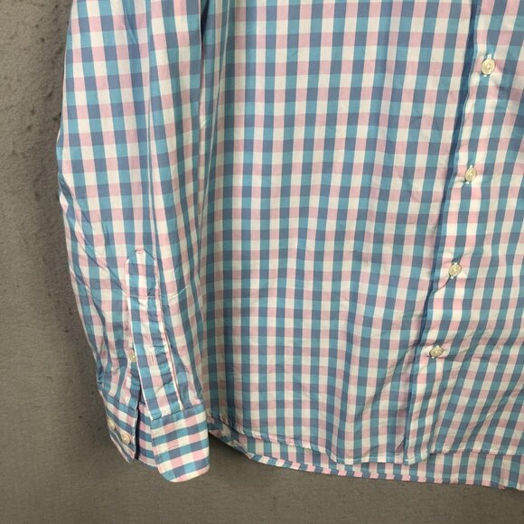 Gitman Bros Shirt Mens Blue Pink Gingham Check Button Front Cotton Made USA - Picture 10 of 16